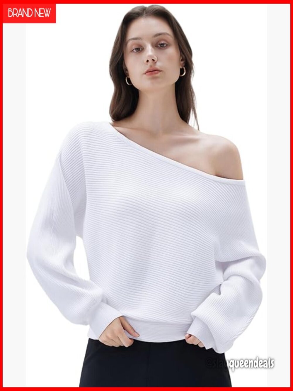 Oversized Off Shoulder Pullover Sweater Cashmere Blend Long Sleeve Knit Top